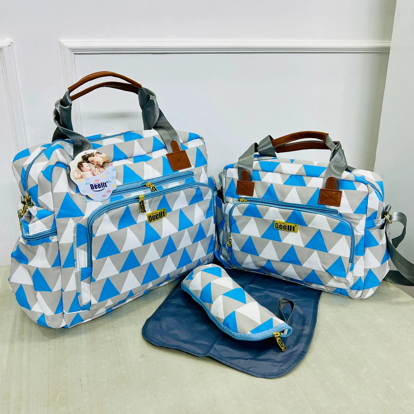 DEELIT 4-in-1 Diaper Bag Set – Large & Small Bags with Changing Mat & Pouch