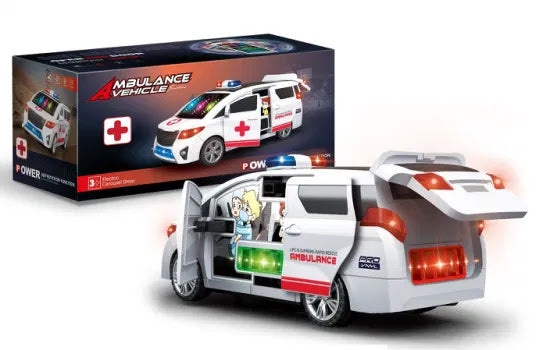 Electric Ambulance Rescue Vehicle Toy with Lights & 360° Rotation