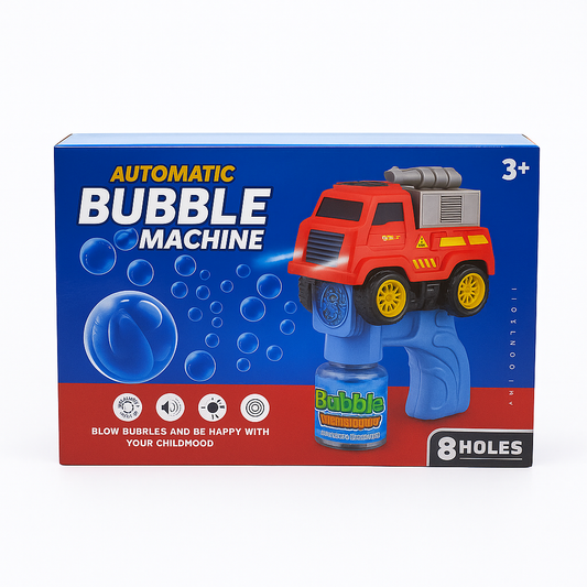 Fire Truck Bubble Gun Blaster – 8 Hole Bubble Blower with Lights & Sound