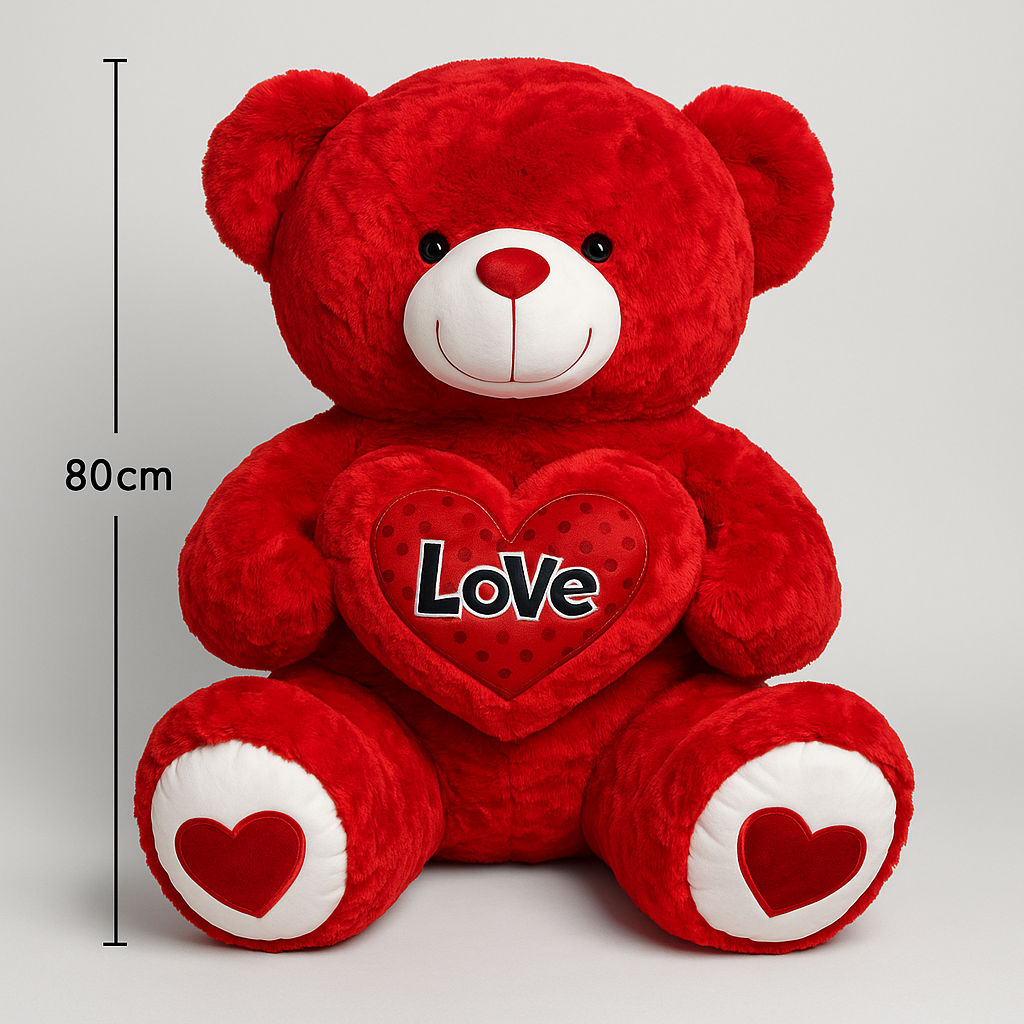 Giant 80cm Red Teddy Bear with Love Heart – The Perfect Hug Buddy!