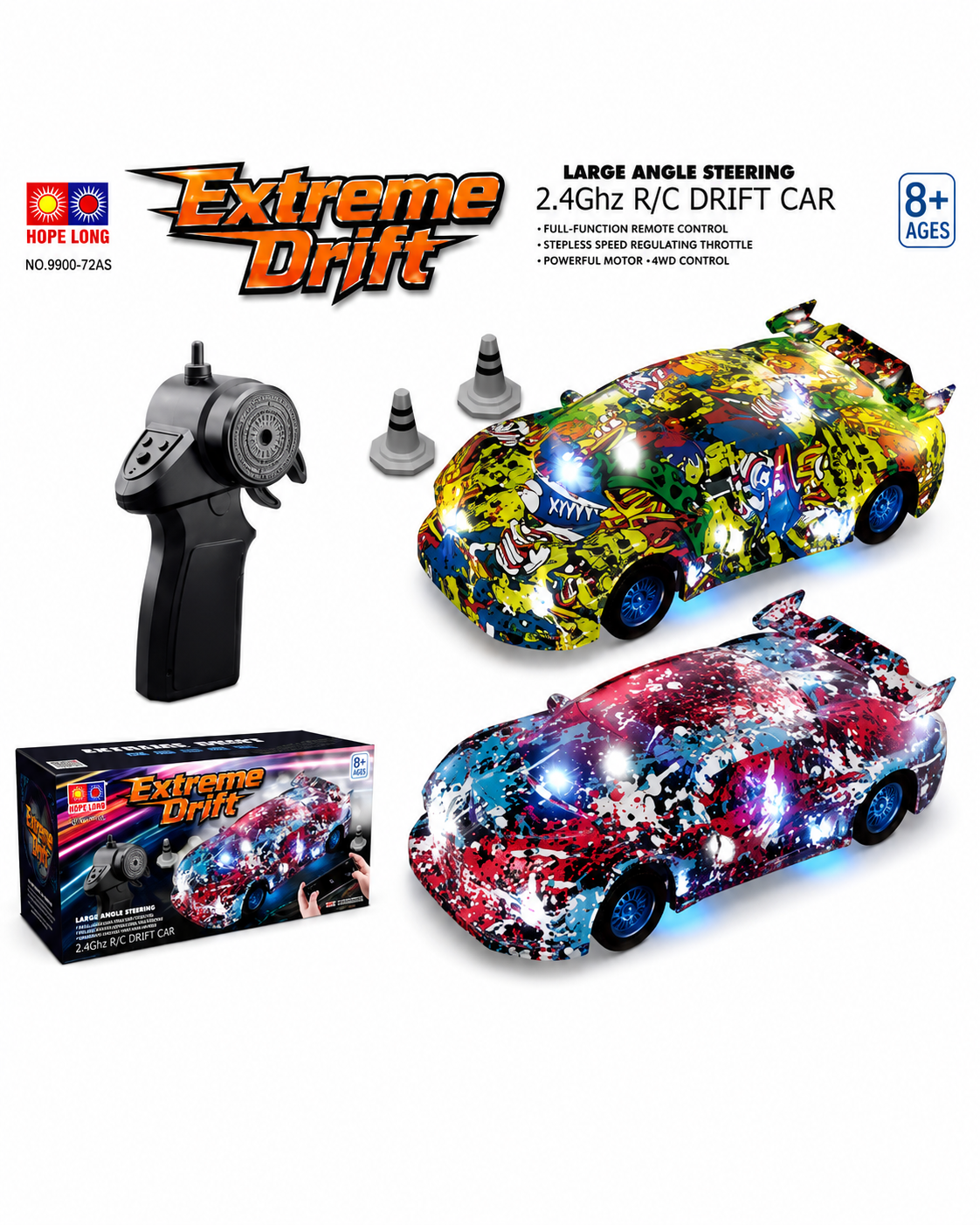 Rechargeable 2.4GHz RC Drift Car ā High-Speed Remote Control Racing Car with LED Lights