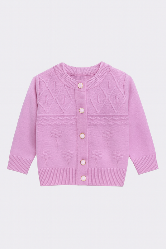 Baby Girl Knitted Cardigan – Floral Pattern Button Sweater (0–24 Months)