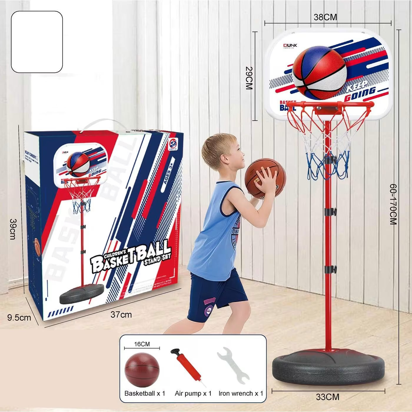 Adjustable Kids Basketball Stand Set (60–170cm) with Ball & Pump - 3+ Years