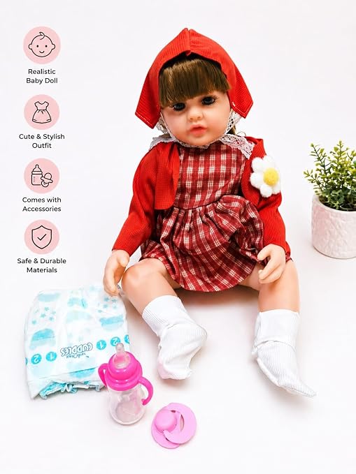 60cm White Baby Doll Toy + Cute Accessories โ Realistic Girl Doll that Sings & Cries