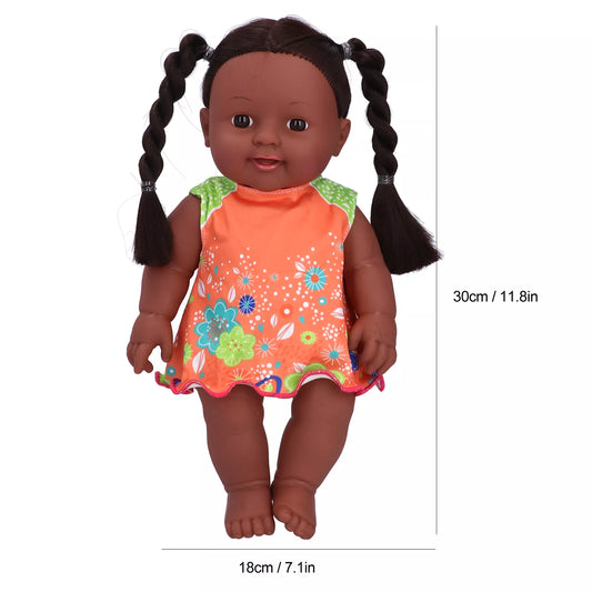 Cute African Baby Doll – Realistic Toy with Braided Hair and Dress