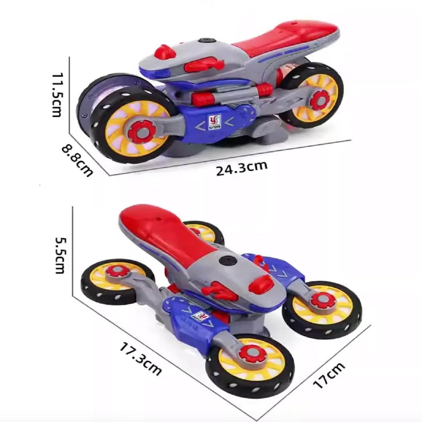360° Rotating Stunt Bike – Battery Operated with Lights & Music