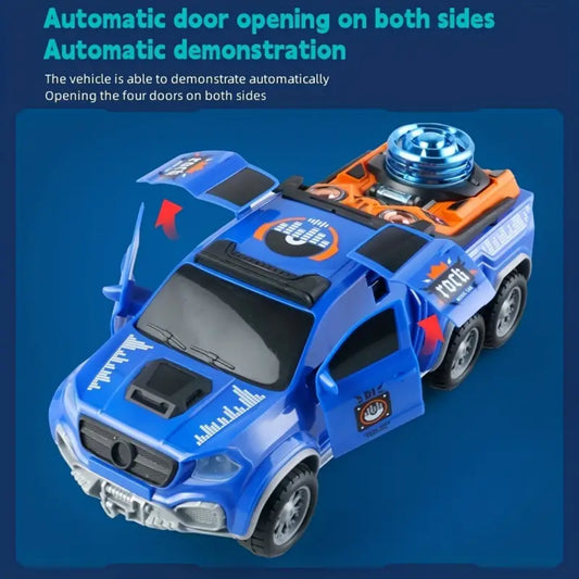 Automatic 6-Wheel Light & Sound Music Car Toy – Opens Doors, Rotates 360°