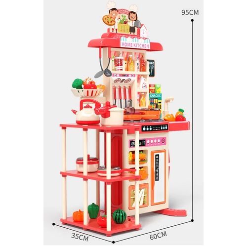 Deluxe 95cm Spraying Kitchen Playset (73 pcs) with Lights, Sounds & Steam – Pretend Cooking Toy for Kids