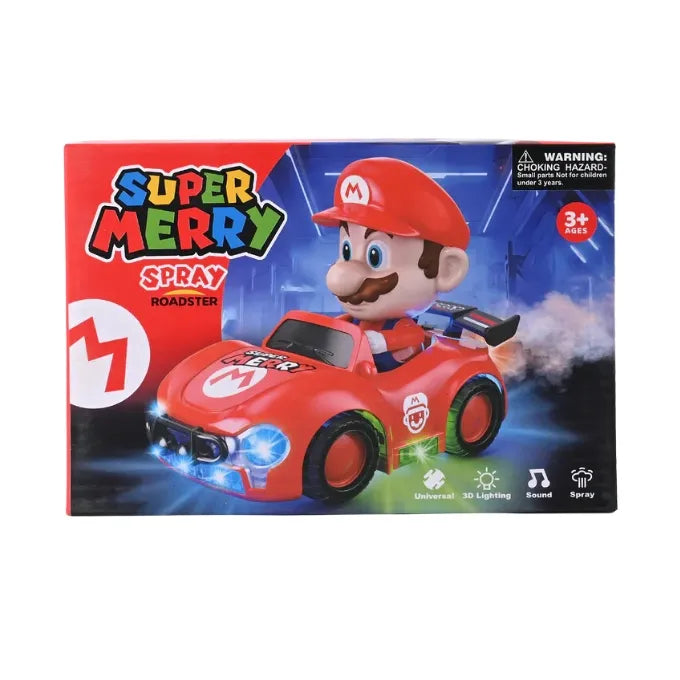 Super Merry Spray Roadster Toy Car – Flashing Lights, Music, Smoke & 360° Rotation