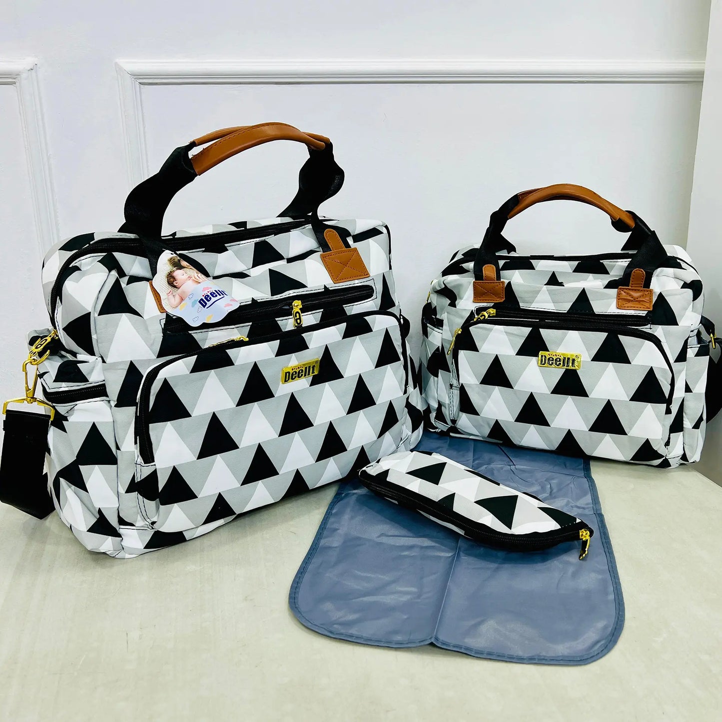 DEELIT 4-in-1  Diaper Bag Set – Large & Small Bags with Changing Mat & Pouch