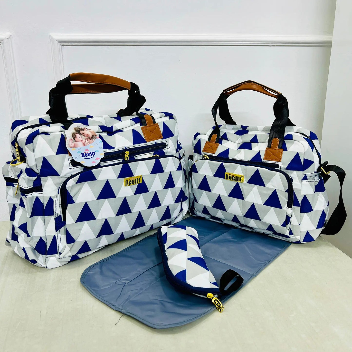 DEELIT 4-in-1  Diaper Bag Set – Large & Small Bags with Changing Mat & Pouch