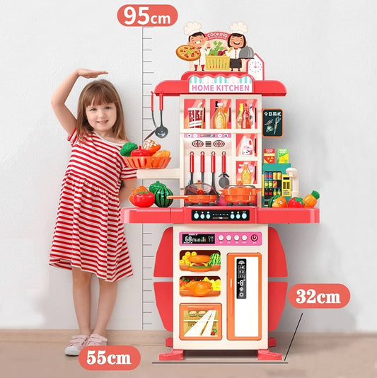 Deluxe 95cm Spraying Kitchen Playset (54pcs) with Lights, Sounds & Steam – Pretend Cooking Toy for Kids