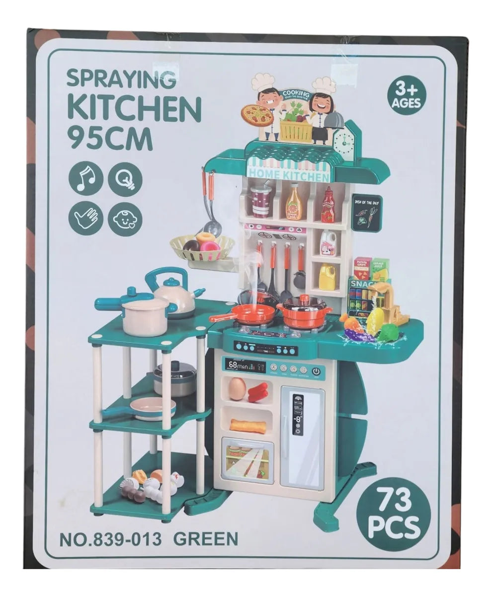 Deluxe 95cm Spraying Kitchen Playset (73 pcs) with Lights, Sounds & Steam – Pretend Cooking Toy for Kids