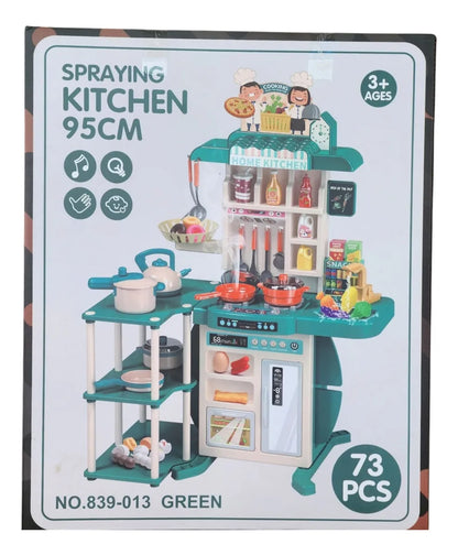 Deluxe 95cm Spraying Kitchen Playset (73 pcs) with Lights, Sounds & Steam – Pretend Cooking Toy for Kids