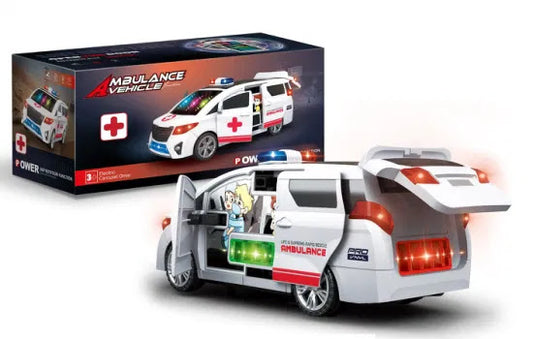 Electric Ambulance Rescue Vehicle Toy with Lights & 360° Rotation