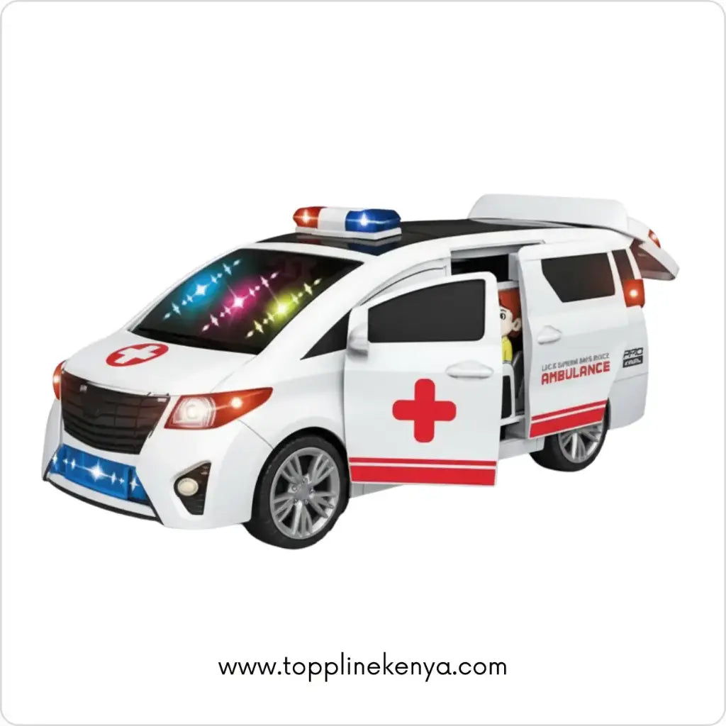Electric Ambulance Rescue Vehicle Toy with Lights & 360° Rotation