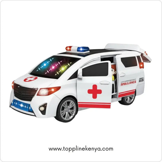 Electric Ambulance Rescue Vehicle Toy with Lights & 360° Rotation