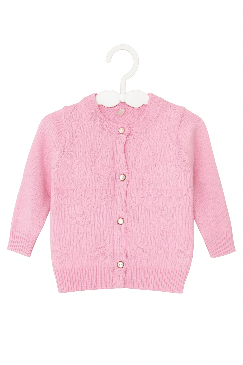 Baby Girl Knitted Cardigan – Floral Pattern Button Sweater (0–24 Months)