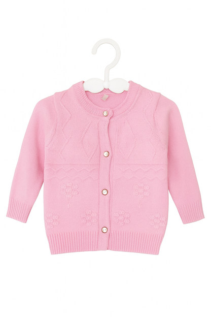 Baby Girl Knitted Cardigan – Floral Pattern Button Sweater (0–24 Months)