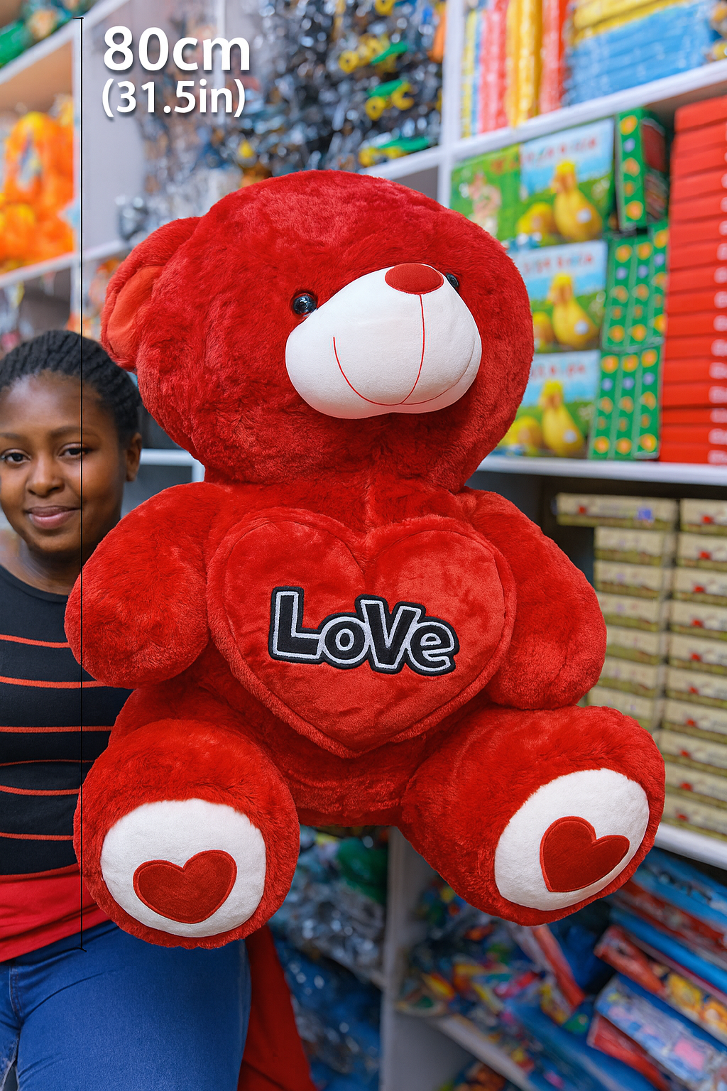 Giant 80cm Red Teddy Bear with Love Heart – The Perfect Hug Buddy!