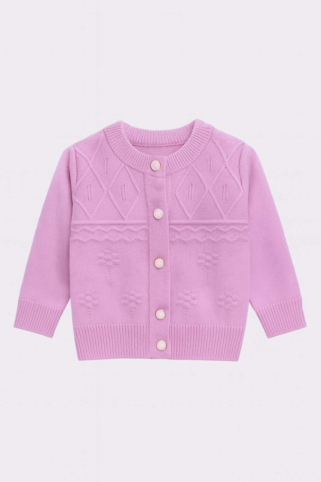 Baby Girl Knitted Cardigan – Floral Pattern Button Sweater (0–24 Months)