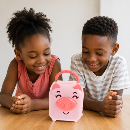 Smiley Piggy Portable Money Bank with Handle & Key – Kids Coin Saving Box