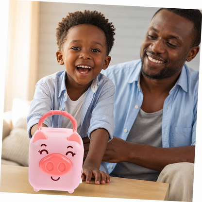 Smiley Piggy Portable Money Bank with Handle & Key – Kids Coin Saving Box