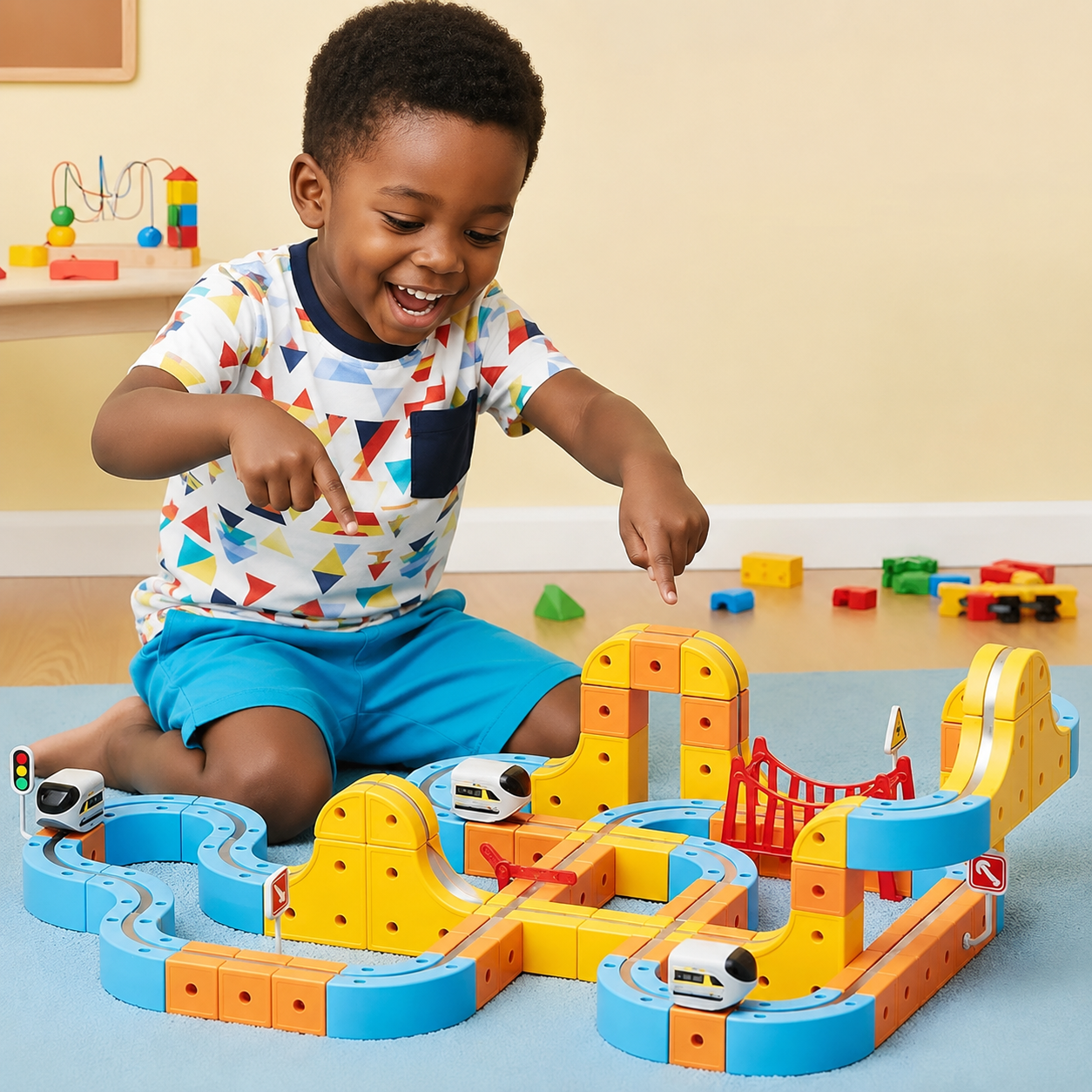 Electric Train Set with Flexible Race Track - Gravity-Defying 3D Layouts Motorized Train