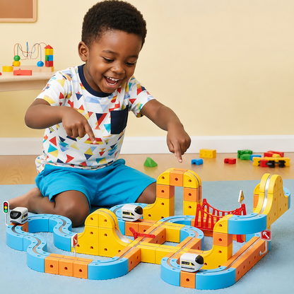 Electric Train Set with Flexible Race Track - Gravity-Defying 3D Layouts Motorized Train