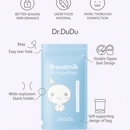 Dr. DuDu Premium Breast Milk Storage Bags – 30pcs Leakproof, BPA-Free & Hygienic Seal
