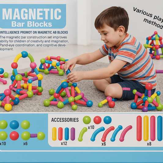 Magnetic Bar Blocks Building Set – STEM Construction Toy for Kids
