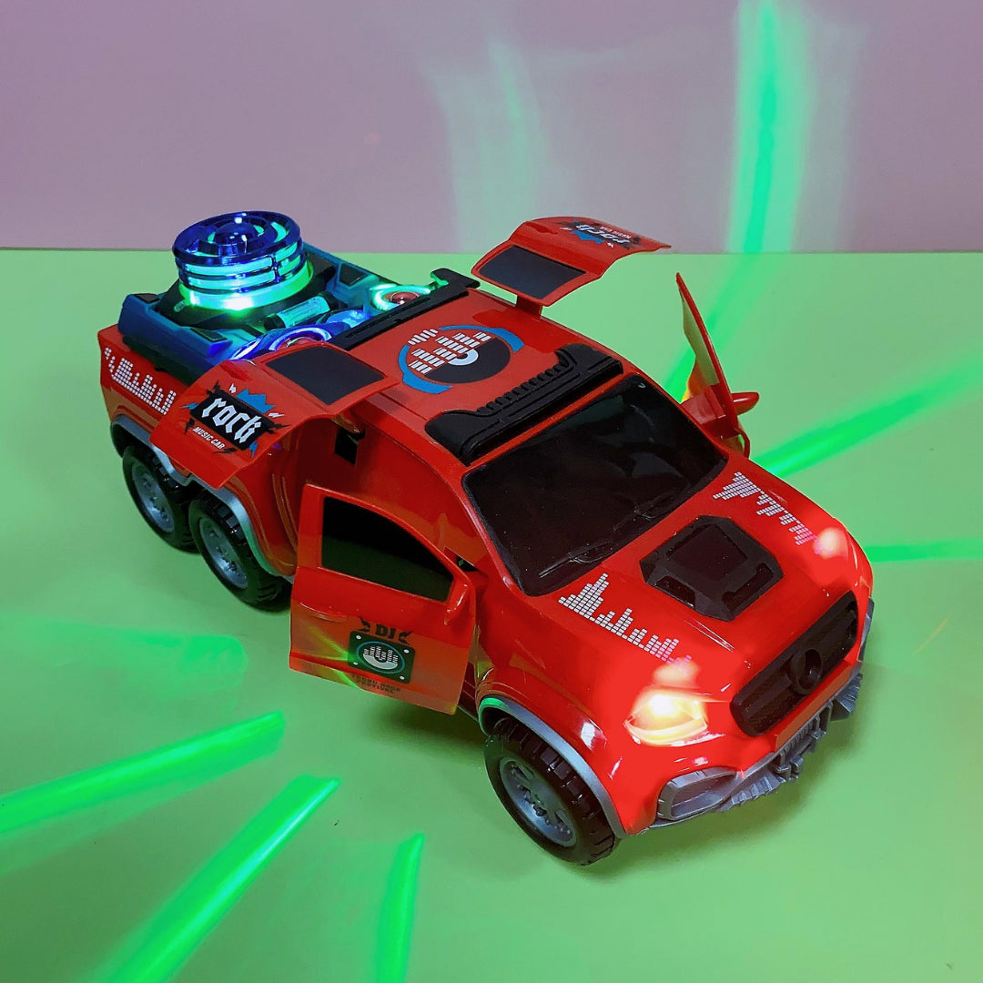 Automatic 6-Wheel Light & Sound Music Car Toy – Opens Doors, Rotates 360°