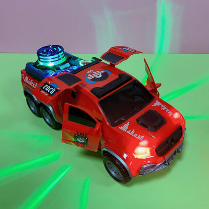 Automatic 6-Wheel Light & Sound Music Car Toy – Opens Doors, Rotates 360°