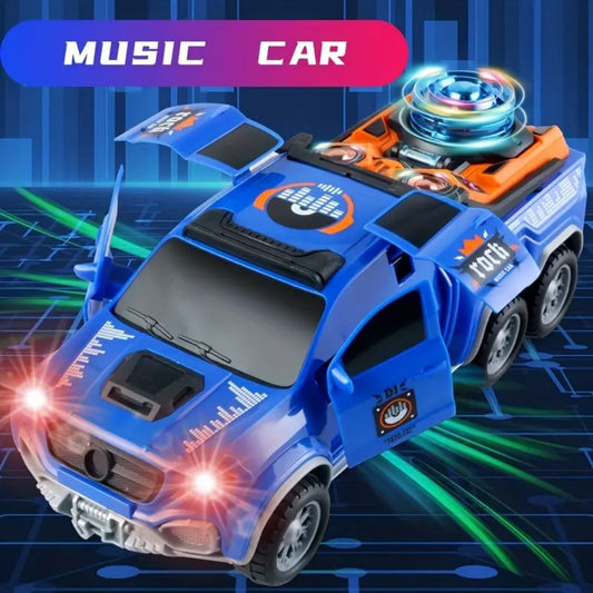 Automatic 6-Wheel Light & Sound Music Car Toy – Opens Doors, Rotates 360°