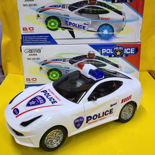 White Rotating Police Car with 3D Lights Toy