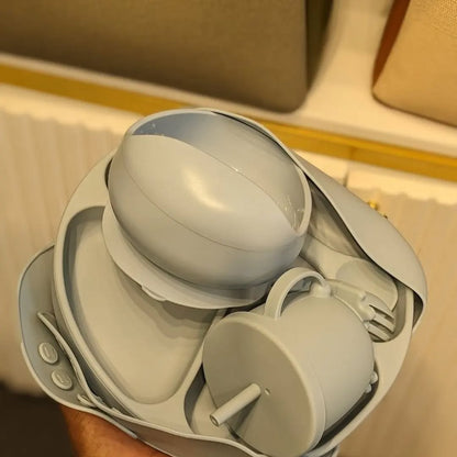 Silicone Baby Feeding Set (7-Piece- Suction Bowl, Plate, Cup, Bib & Utensils)
