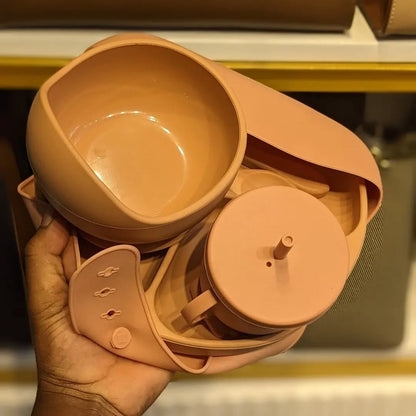 Silicone Baby Feeding Set (7-Piece- Suction Bowl, Plate, Cup, Bib & Utensils)