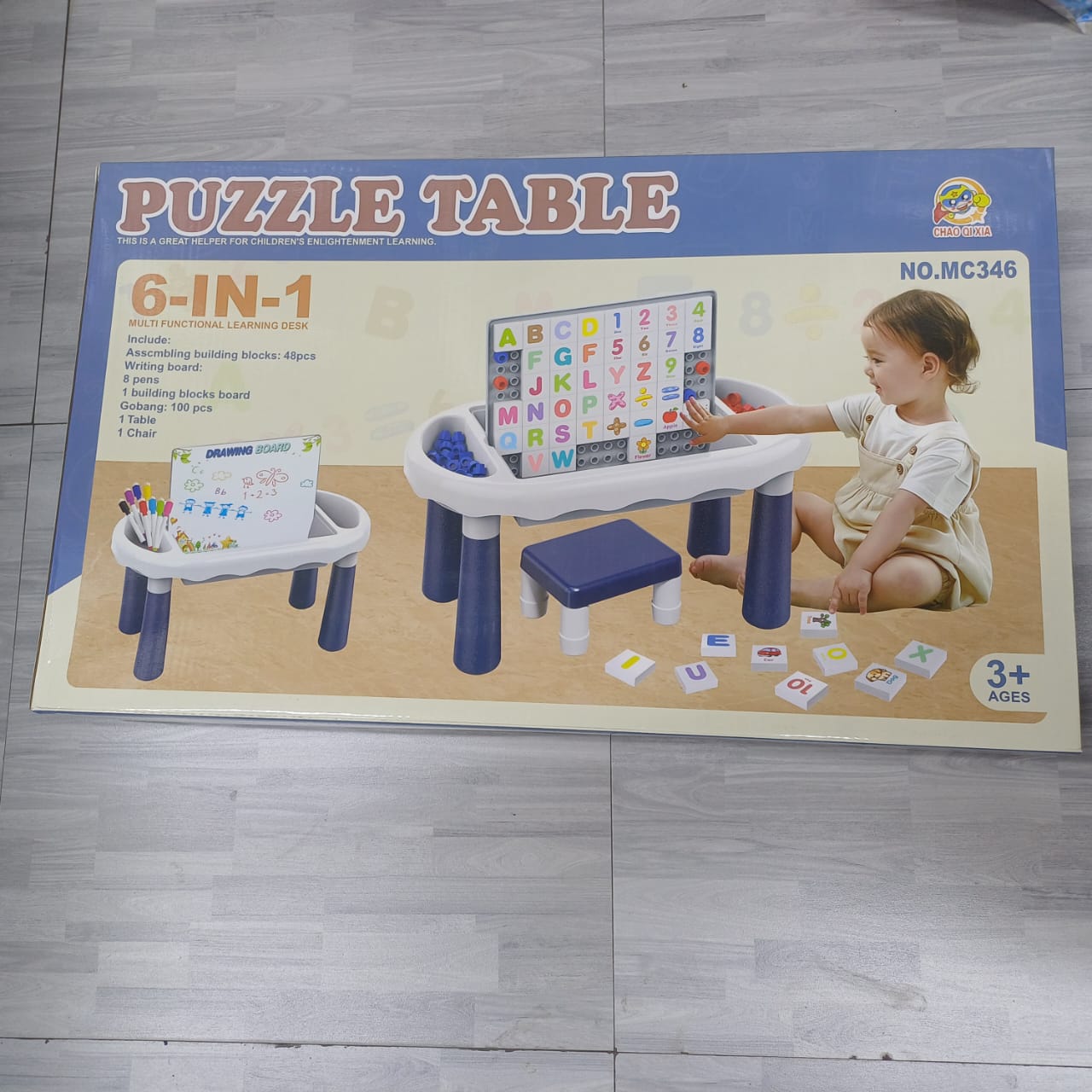 6-in-1 Kids Puzzle Learning Table with Chair