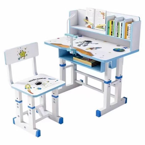 Adjustable Kids Study Desk & Chair Set with Bookshelf