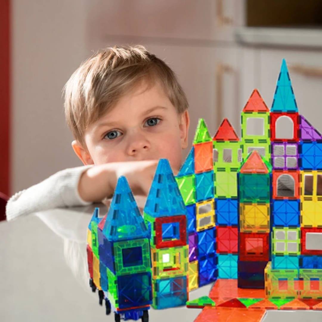 Magnetic Building Blocks Set with Wheels (100 Pieces) – Creative STEM Construction Tiles