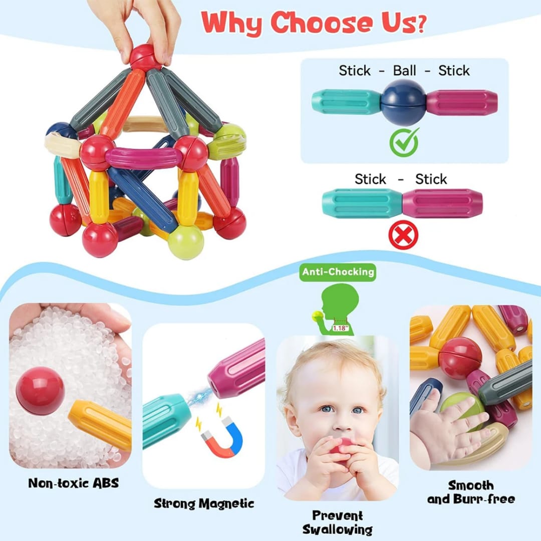 Magnetic Sticks Building Set with Storage Box - 64 Pieces