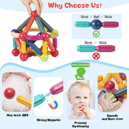 Magnetic Sticks Building Set with Storage Box - 64 Pieces