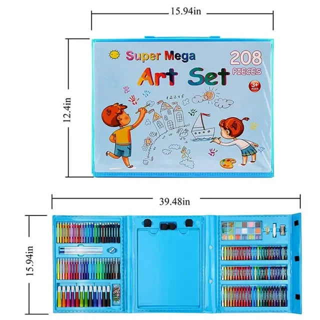 208-Piece Super Mega Art Set – Deluxe Kids Drawing & Painting Kit with Easel
