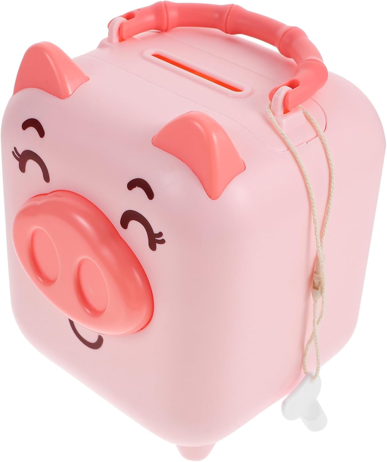 Smiley Piggy Portable Money Bank with Handle & Key – Kids Coin Saving Box