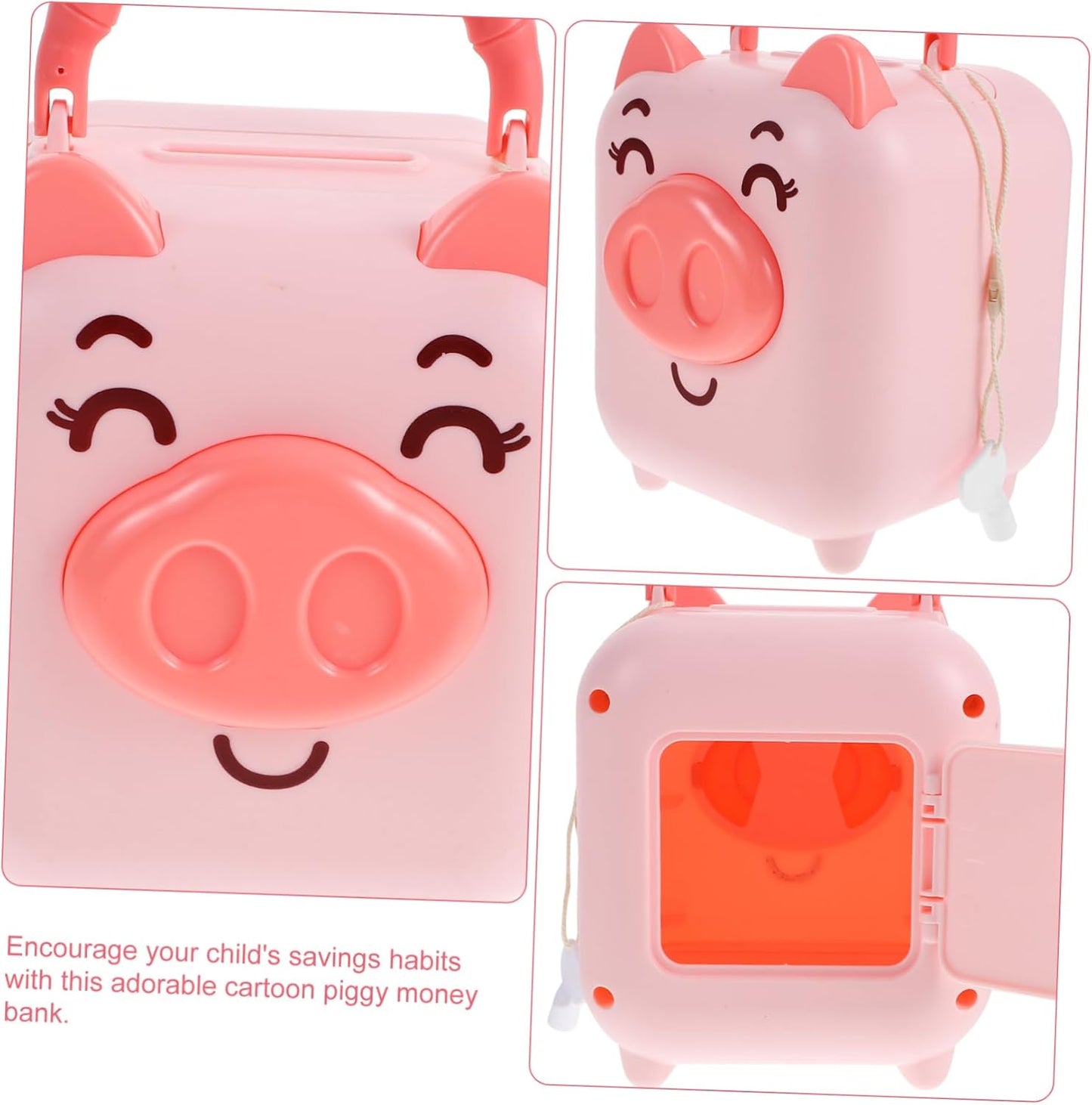Smiley Piggy Portable Money Bank with Handle & Key – Kids Coin Saving Box