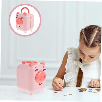 Smiley Piggy Portable Money Bank with Handle & Key – Kids Coin Saving Box