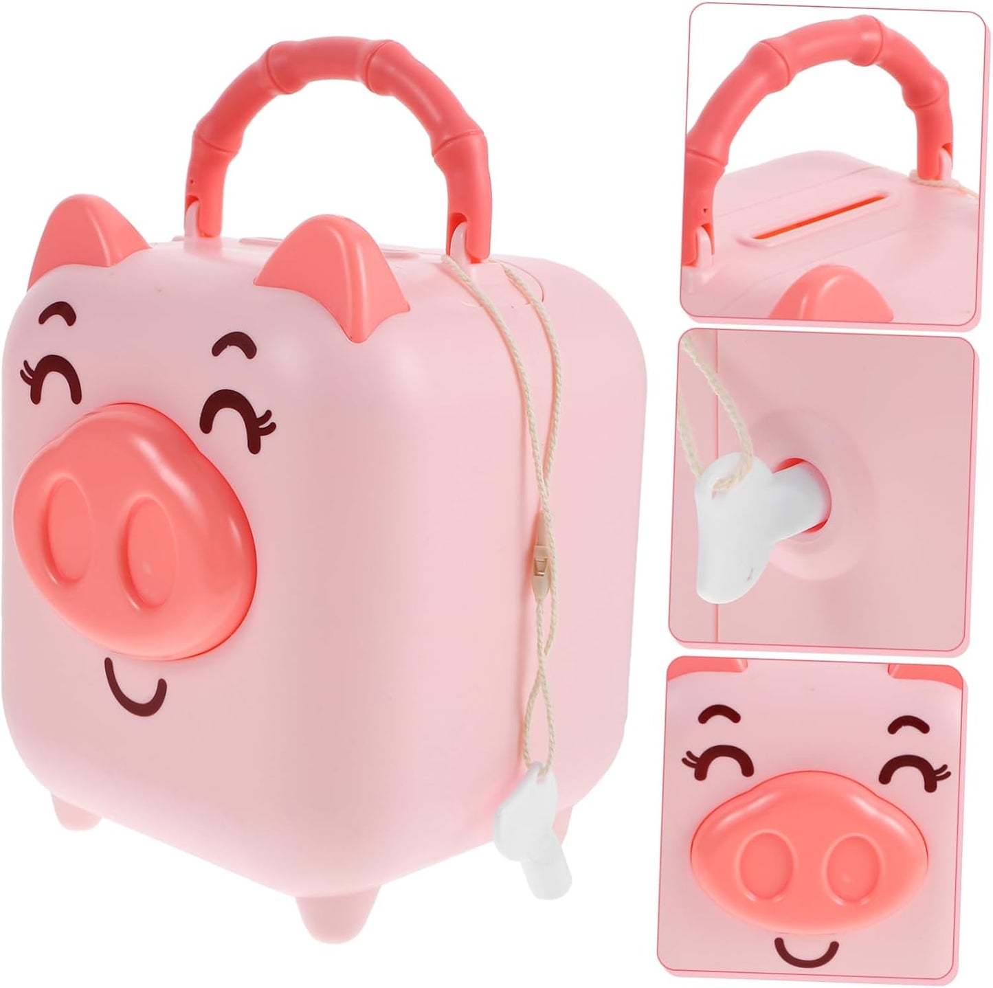 Smiley Piggy Portable Money Bank with Handle & Key – Kids Coin Saving Box