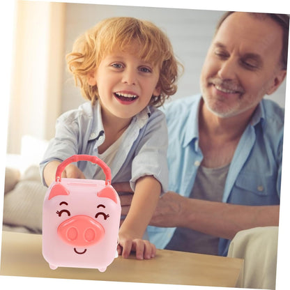 Smiley Piggy Portable Money Bank with Handle & Key – Kids Coin Saving Box