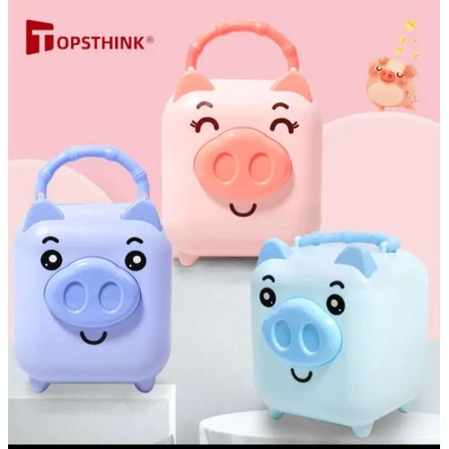Smiley Piggy Portable Money Bank with Handle & Key – Kids Coin Saving Box