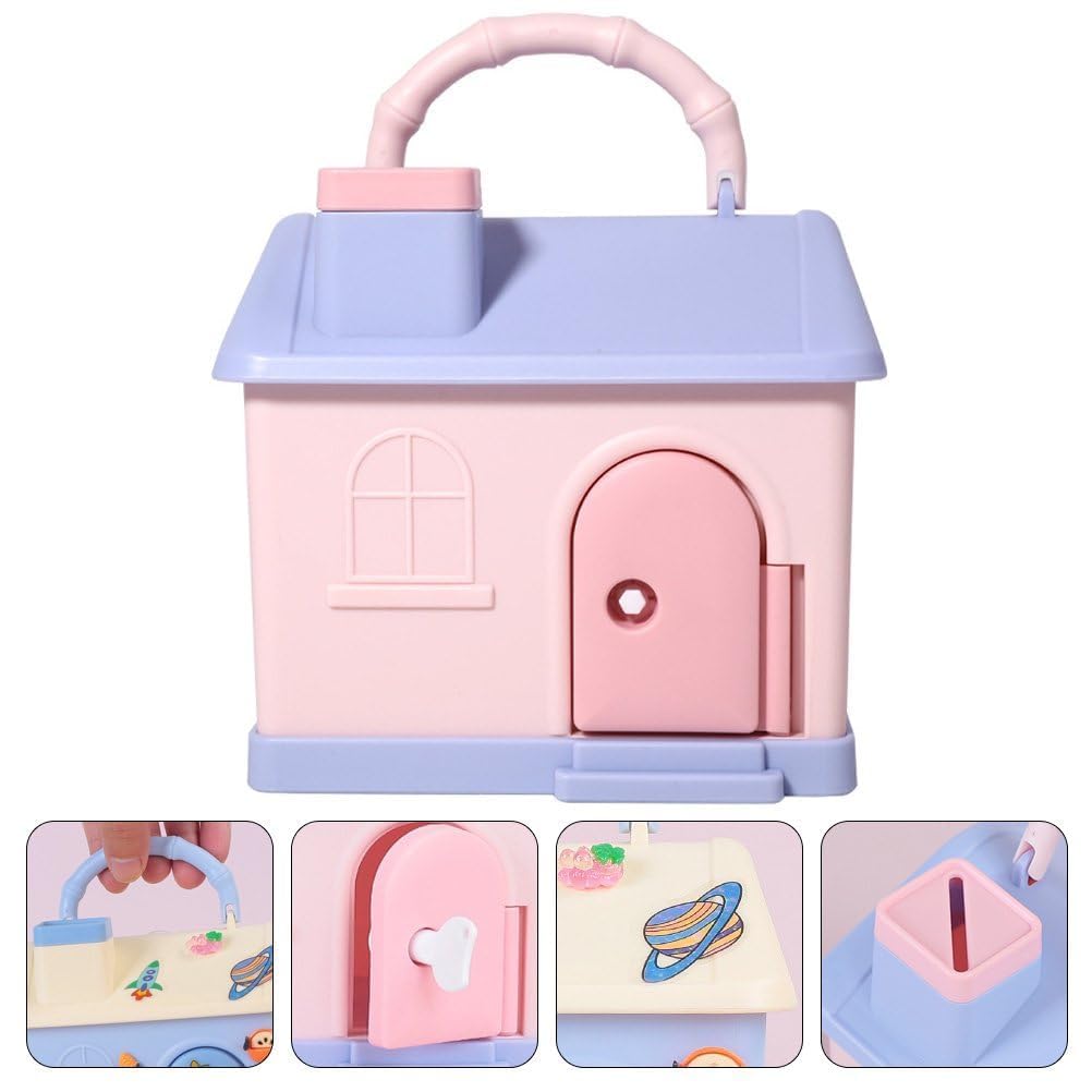 Pastel Cottage Coin Bank with Key – Kids Portable Money Saving House